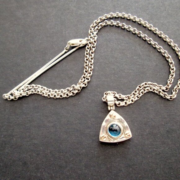 ✨💙 RARE IVAN DOBREN STERLING SILVER AND 14K GOLD BLUE TOPAZ PENDANT NECKLACE - Picture 3 of 16